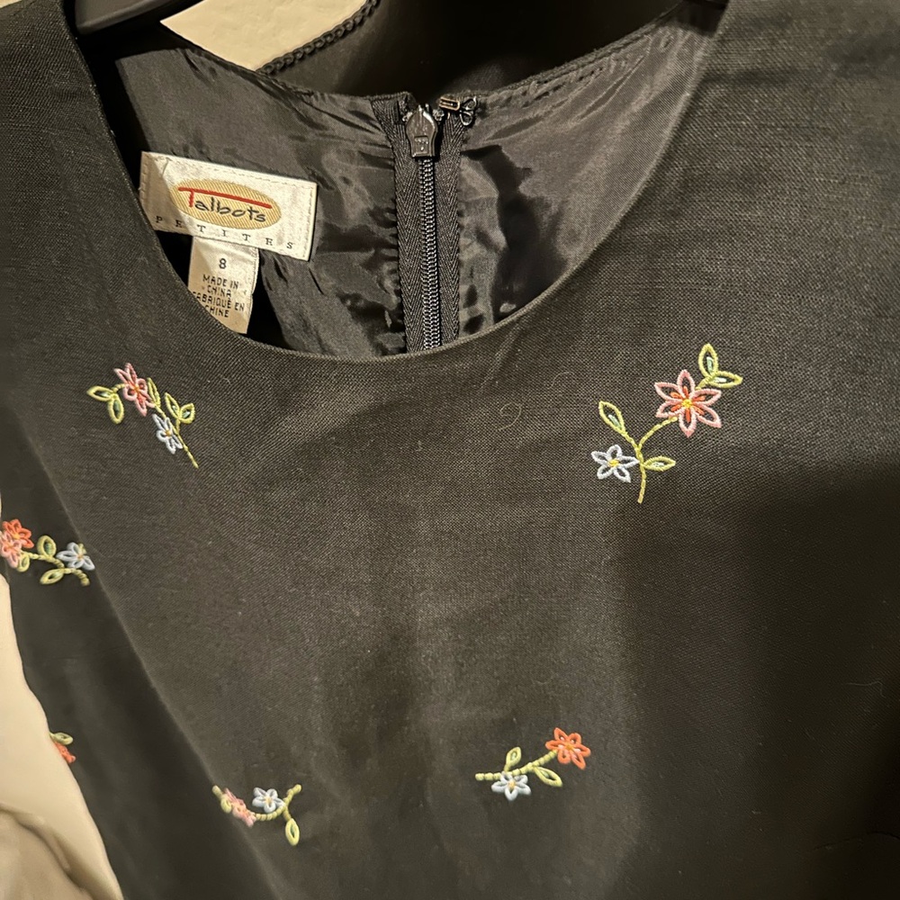 Talbots Linen Dress Maxi Sleeveless Black Floral Embroidered Lined. Size 8. - Picture 5 of 14
